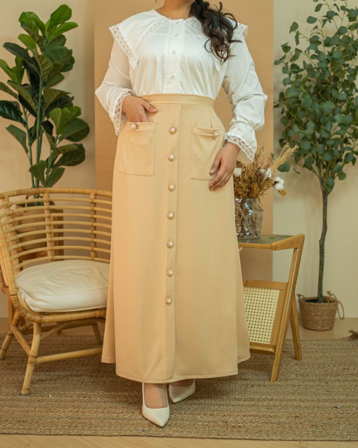 Ji-Soo Button Skirt (Milk Tea)